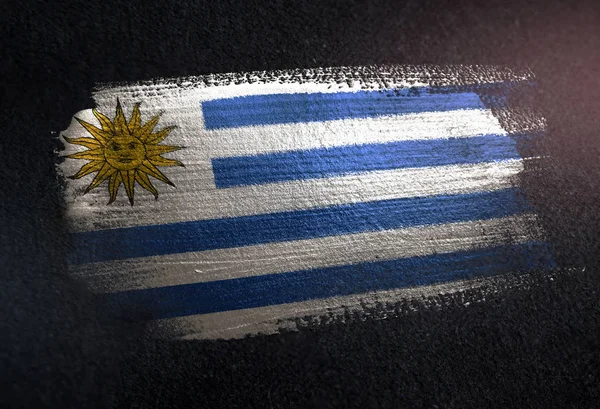 Uruguay Flagga Gjord Metalliska Pensel Färg Grunge Mörk Vägg — Stockfoto