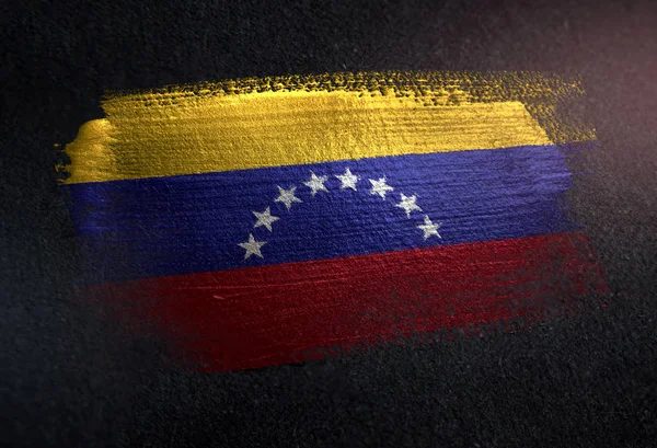 Venezuela Vlag Gemaakt Van Metalen Borstel Verf Grunge Donkere Muur — Stockfoto