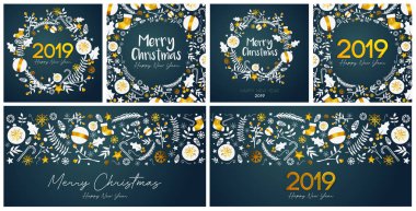 Mutlu Noeller ve mutlu yeni yıl kartı şablon kümesi