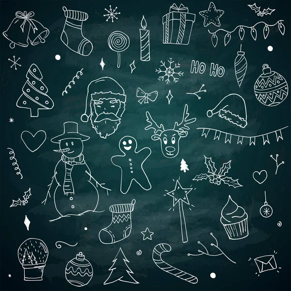 黒板クリスマス落書きスケッチ パックの要素 — ストックベクタ