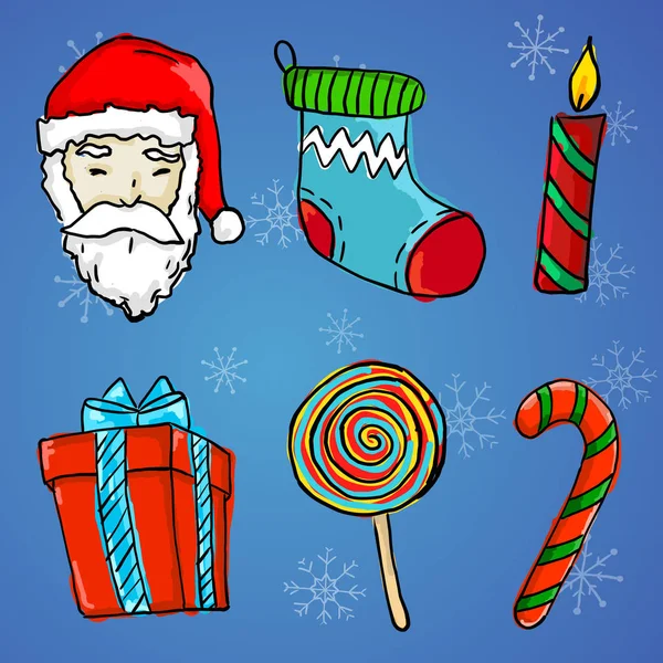 Weihnachtsschmuck Weihnachtsmann Geschenk Kerze Socke Lutscher Und Zuckerrohr — Stockvektor