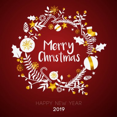 Mutlu Noeller iç daire altın süs kart koyu kırmızı zemin üzerine