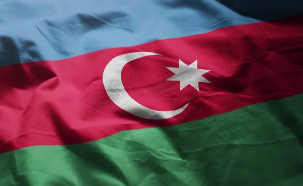 Azerbajdzjan Flagga Skrynklig Närbild — Stockfoto