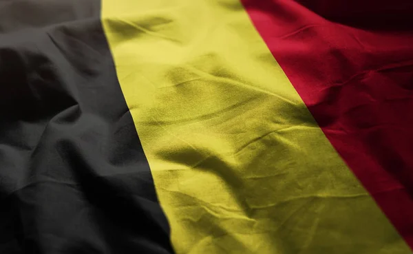 Belgien Flagga Skrynklig Närbild — Stockfoto