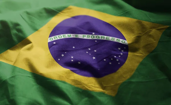 Vlag Van Brazilië Verkreukelde Close — Stockfoto