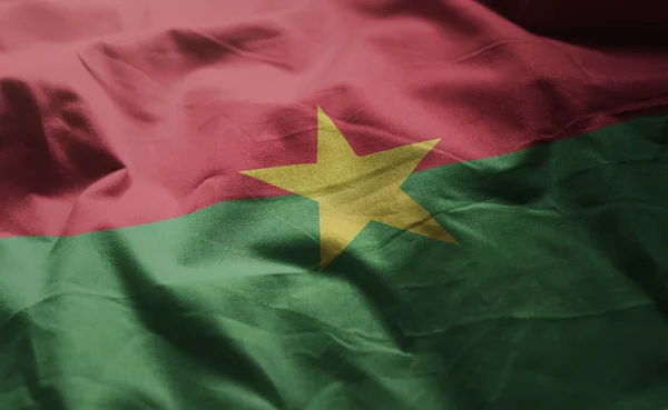 Burkina Fasos Flagga Skrynklig Närbild — Stockfoto