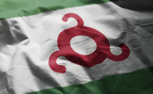 Ingushetia Bandeira Rumpled Close — Fotografia de Stock