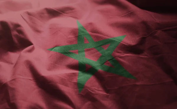 Marocko Flagga Skrynklig Närbild — Stockfoto