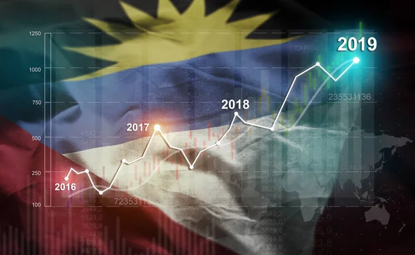 Growing Statistic Financial 2019 Antigua Barbuda Flag — Stock Photo, Image