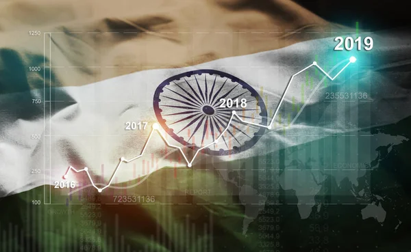 Growing Statistic Financial 2019 India Flag — Stock Photo, Image