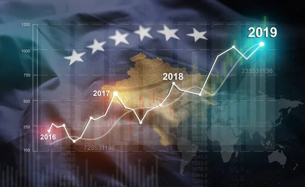Growing Statistic Financial 2019 Against Kosovo Flag