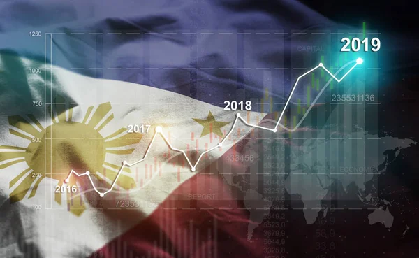 Crescente Estatística Financeira 2019 Contra Bandeira Das Filipinas — Fotografia de Stock