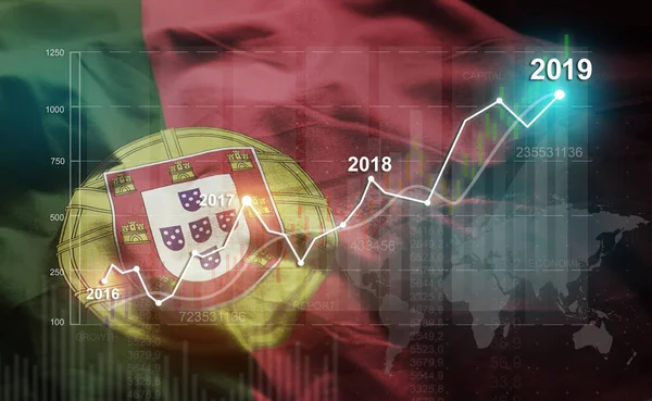 Creciente Estadística Financiera 2019 Contra Bandera Portugal — Foto de Stock