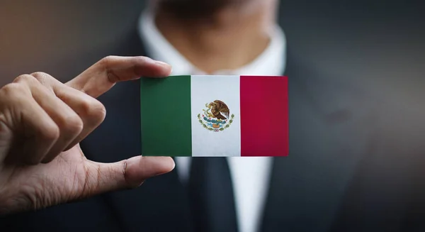 Meksika Bayrağı Kartı Tutan Işadamı — Stok fotoğraf