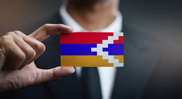 Empresario Posesión Tarjeta Nagorno Karabaj Bandera República — Foto de Stock