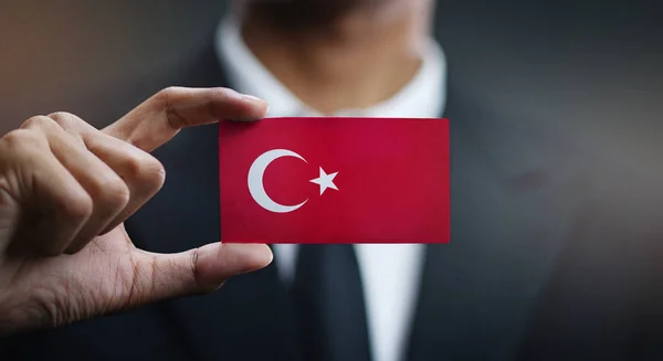 Biznesmen Posiadania Karty Flaga Turcja — Zdjęcie stockowe