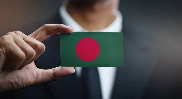 Businessman Holding Card Bangladesh Flag — Stock Photo, Image