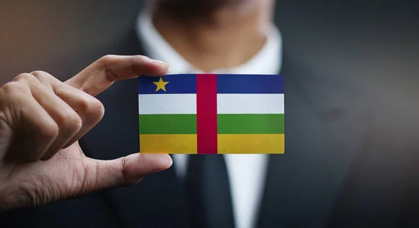 Businessman Holding Card Central African Republic Flag — Stock Photo, Image