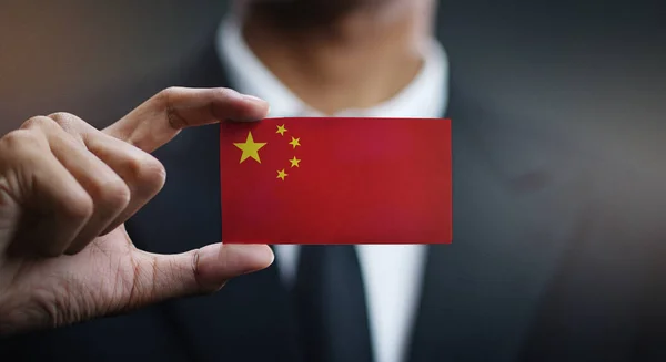 Zakenman Met Kaart Van China Vlag — Stockfoto