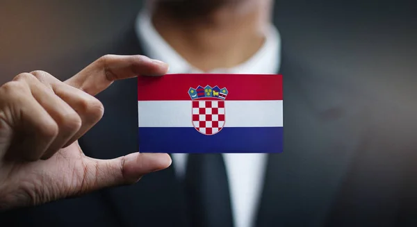 Businessman Holding Card Croatia Flag — Stock Photo, Image