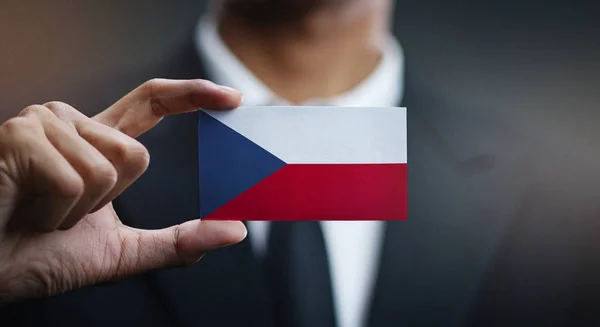Tarjeta Tenencia Hombre Negocios Bandera República Checa — Foto de Stock