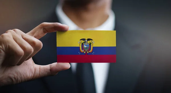 Üzletember Gazdaság Ecuador Lobogó Szerinti Kártya — Stock Fotó