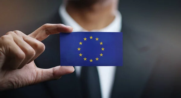 Geschäftsmann Mit Karte Der Europäischen Flagge — Stockfoto