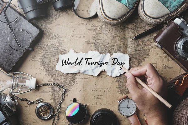 World Tourism Day Hand Writing. Travel Concept Background. Overh