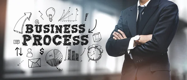 Asiatisk affärsman på suddig kontors bakgrund. "Business proces — Stockfoto