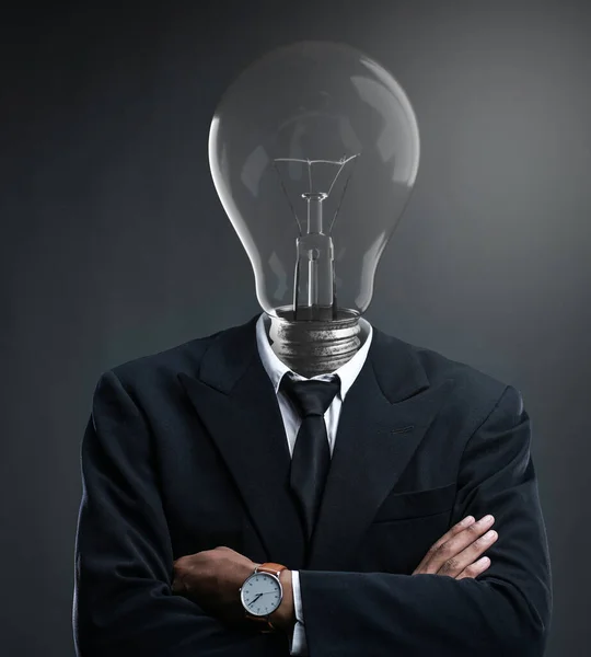 Businessman Turned Light Bulb Head Concept Brilliant Idea Concept — Stock Photo, Image