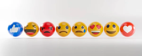 Emoji Iconos Con Expresiones Faciales Concepto Medios Sociales Fondo Blanco —  Fotos de Stock