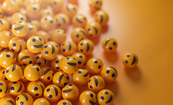 Ett Gäng Smiley Emoticons Sociala Medier Begreppet Gul Bakgrund Rendering — Stockfoto
