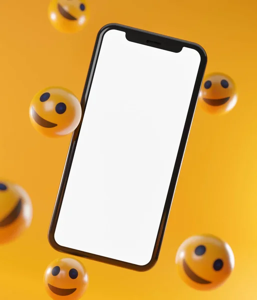 Smartphone Smile Emoticons Social Media Concept Background Rendering Mockup — Stock Photo, Image