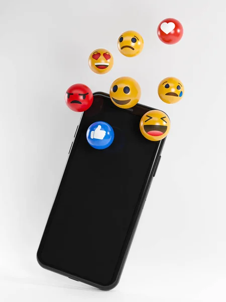 Emoticones Smartphone Emoji Concepto Redes Sociales Rendering —  Fotos de Stock