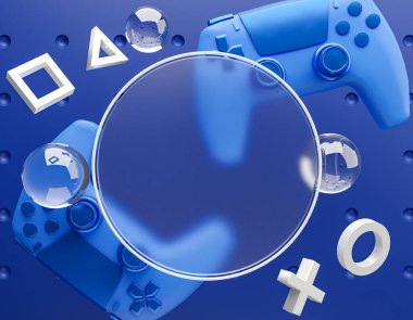 Cam Mokup Mavi Oyun Alanı Konsolu 3B Hazırlama