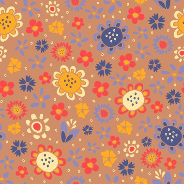 Pembe arka planda elle çizilmiş çiçekli kusursuz vektör deseni. Güzel bir duvar kağıdı tasarımı. Hippiler moda kumaş stili.