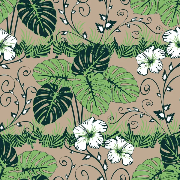 Modèle Vectoriel Sans Couture Avec Des Plantes Jungle Tropicale Sur — Image vectorielle