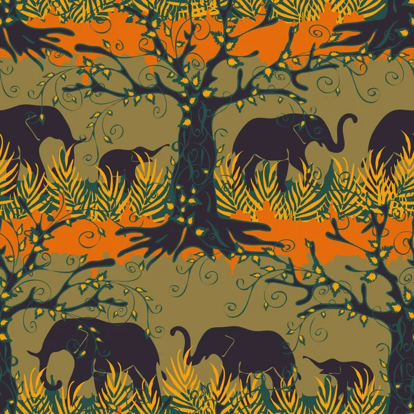 Modèle Vectoriel Sans Couture Avec Des Silhouettes Éléphants Afrique Sur — Image vectorielle