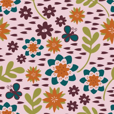 Pembe arka planda çiçekli kusursuz vektör deseni. Basit bir duvar kağıdı tasarımı. Ditsy moda tekstil.