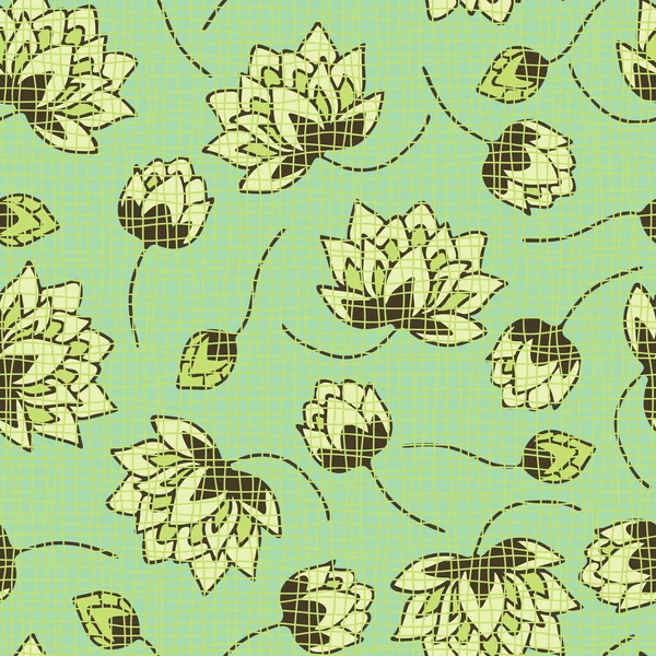 Απρόσκοπτη Διανυσματικό Μοτίβο Λευκά Λουλούδια Πράσινο Φόντο Floral Υφή Ταπετσαρία — Διανυσματικό Αρχείο