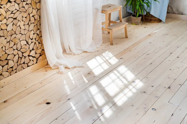 Glass Windows White Curtains Flower Pot Floor View Trees Shadow — Stock Photo, Image