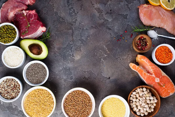Marco Alimentos Saludables Selección Alimentación Limpia Que Incluye Ciertas Proteínas — Foto de Stock