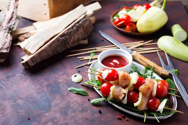 Delicioso Pavo Tradicional Pollo Shish Kebab Pincho Carne Barbacoa Con — Foto de Stock