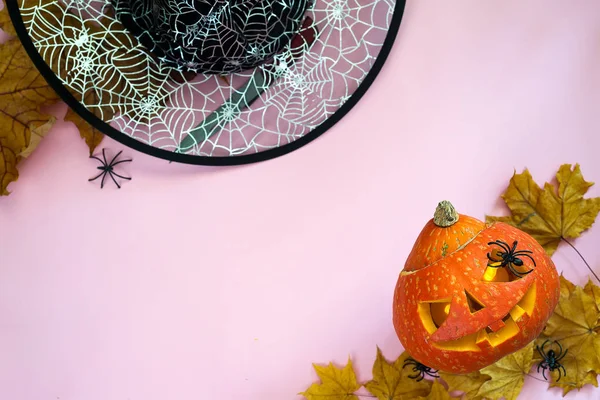 Halloween Citrouille Tête Jack Lanterne Cadre Avec Des Bougies Allumées — Photo
