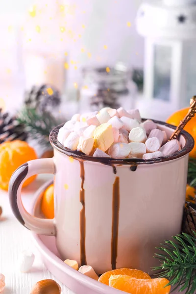 Kopje Warme Cacao Met Marshmallows Close Shot — Stockfoto