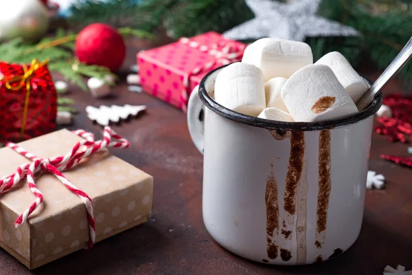 Šálek Horké Kakao Marshmallows Zblízka Střílel — Stock fotografie