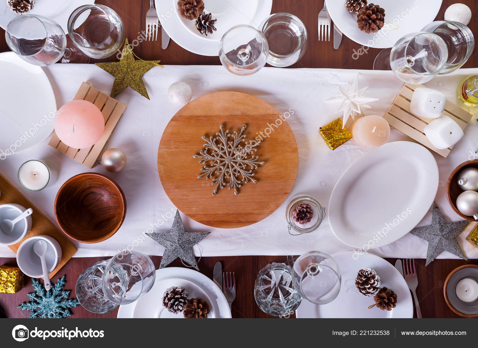 Tableware And Decorations For Serving A Festive Christmas Table