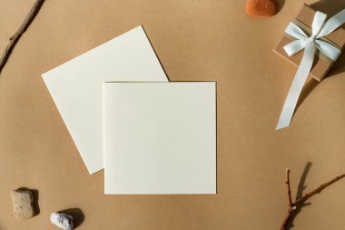 Kağıt kağıtlar ve doğal nesneler ile yaratıcı çerçeve.