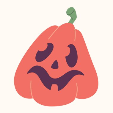 Halloween pumpkin with spooky faces, carved jack-o-lanterns, flat design. Vector illustration isolated on white background.