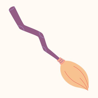 Halloween witch broom, magical flying broomsticks, flat cartoon style. Vector illustration isolated on white background.